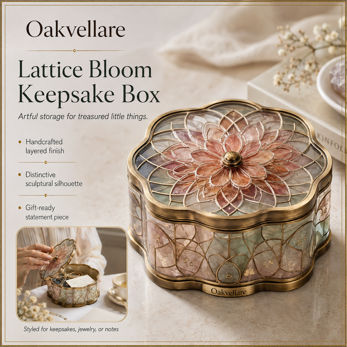 Oakvellare™ Lattice Bloom Keepsake Box