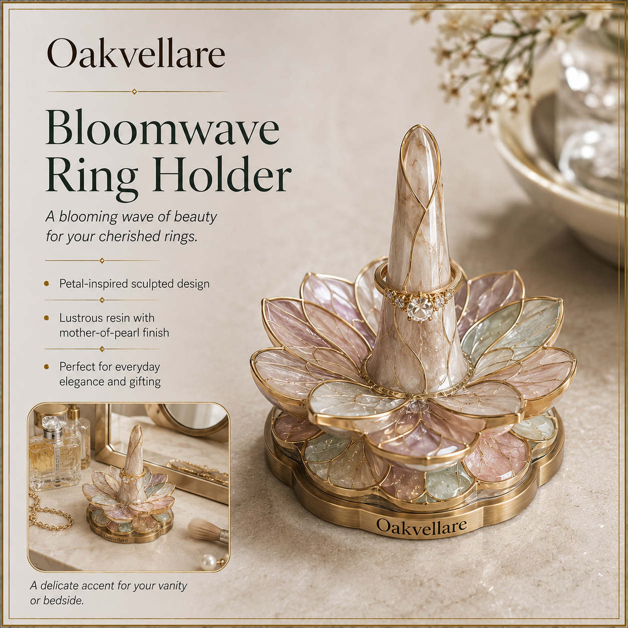 Oakvellare™ Bloomwave Sculptural Ring Holder