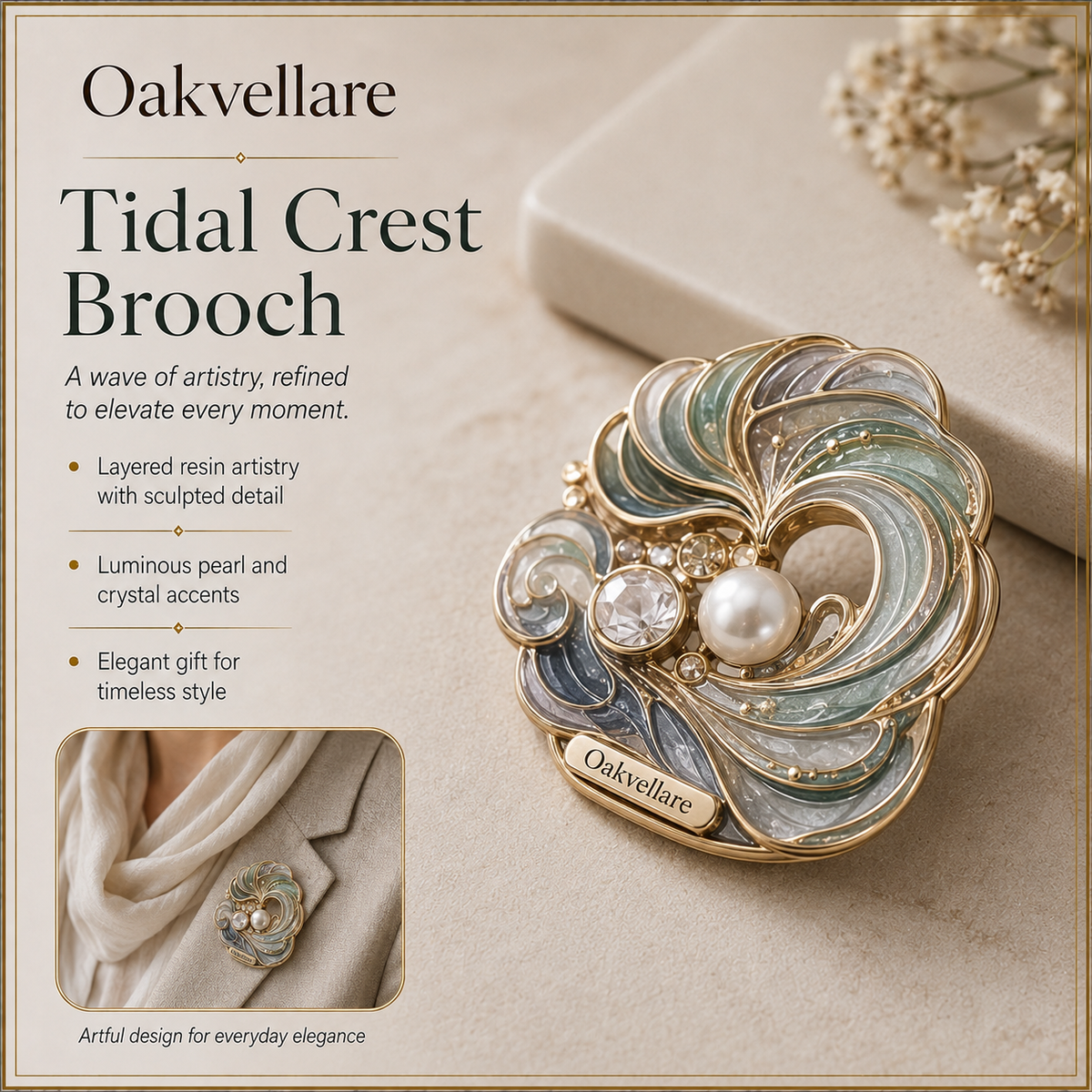Oakvellare™ Tidal Crest Brooch