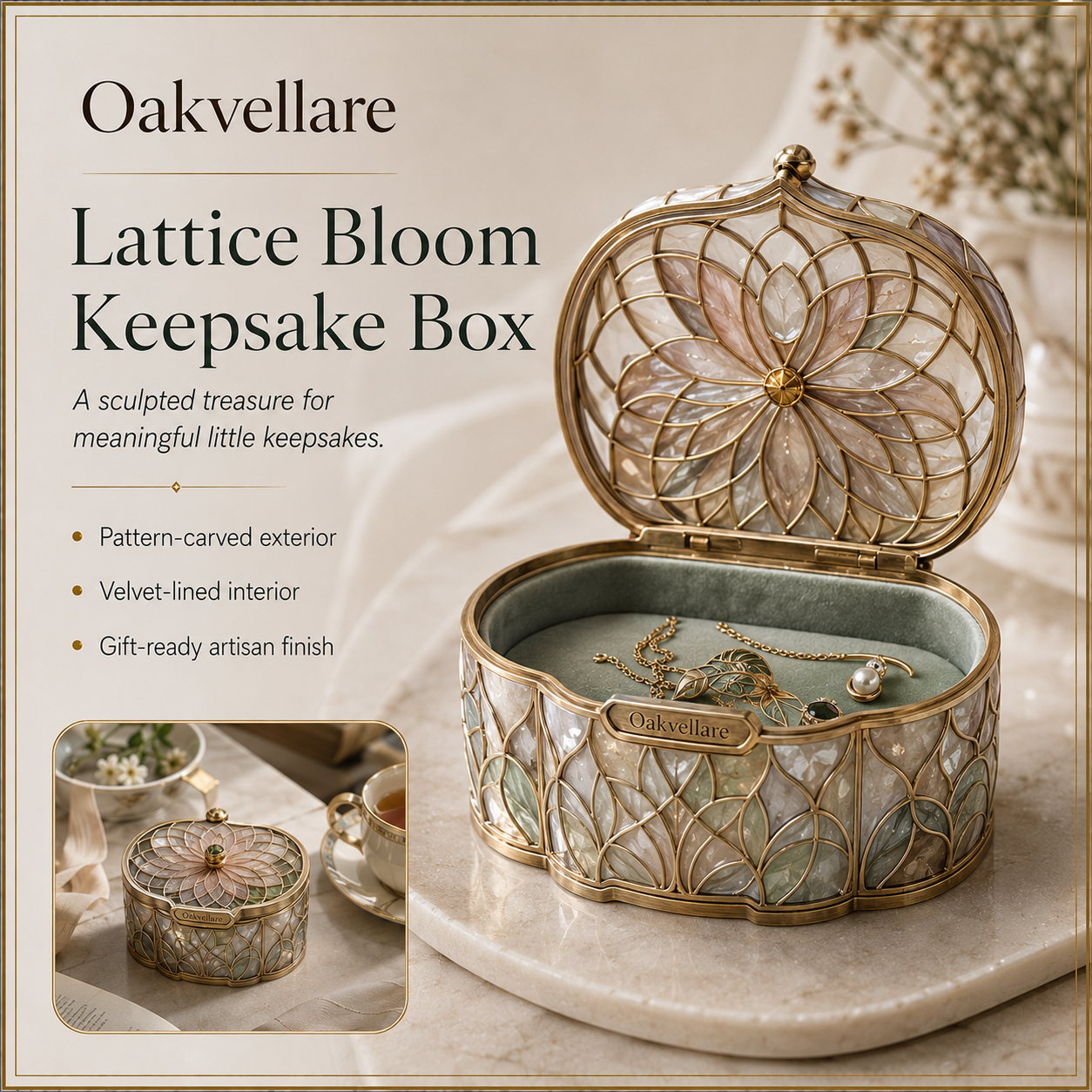 Oakvellare™ Lattice Bloom Keepsake Box