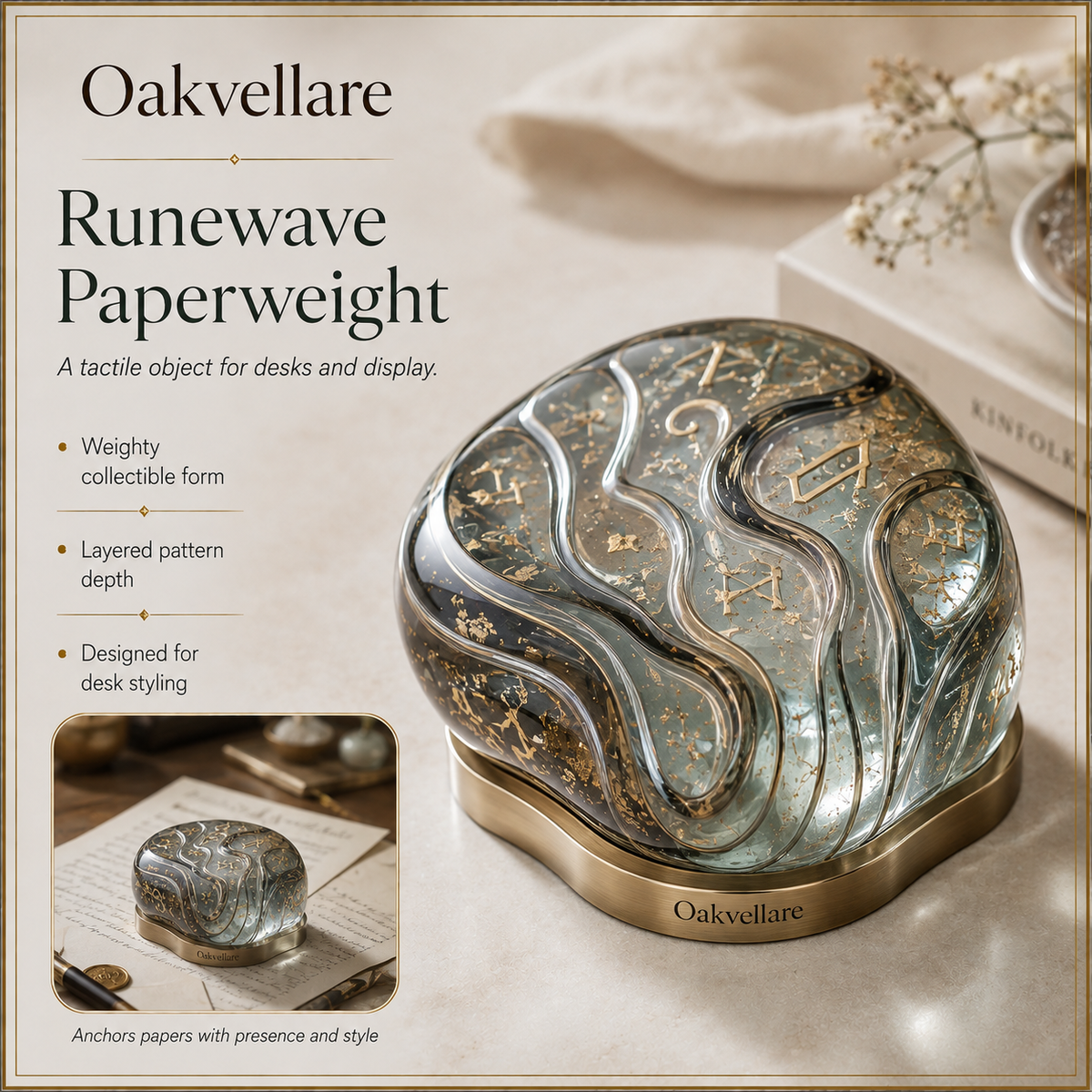 Oakvellare™ Runewave Glass-Look Paperweight
